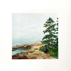 8x8 Maine Original Oil Painting Acadia Landscape New England Pine Coastal Signed